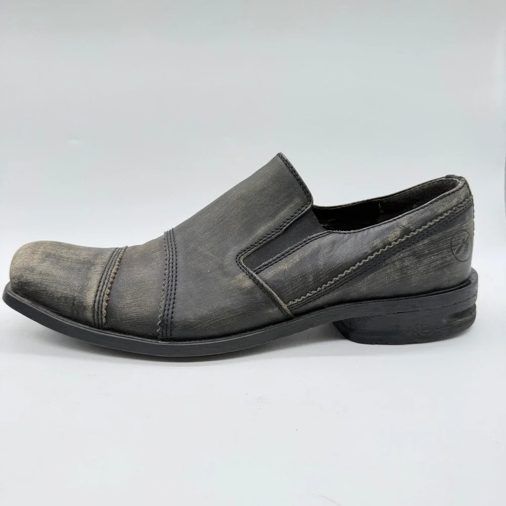 Bronx Mens 43 (US 10) Distressed Black Leather Slip On Square Toe Loafers